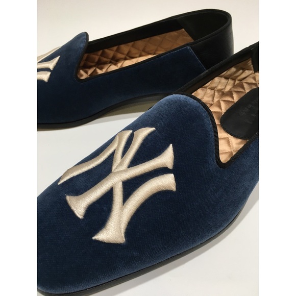 Gucci NY Yankees Velvet Loafers -Blue -Mens US 8.5 - Picture 9 of 16